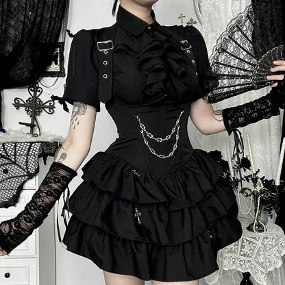 Women's Dark Goth Culture Slim Fit Shirt Outfit Suits