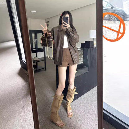 Women's Retro Leather Black Sweet Cool Style Coats