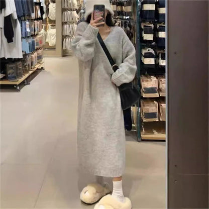 Women's Style Purple Long Dress Simple Western Knitted Dresses