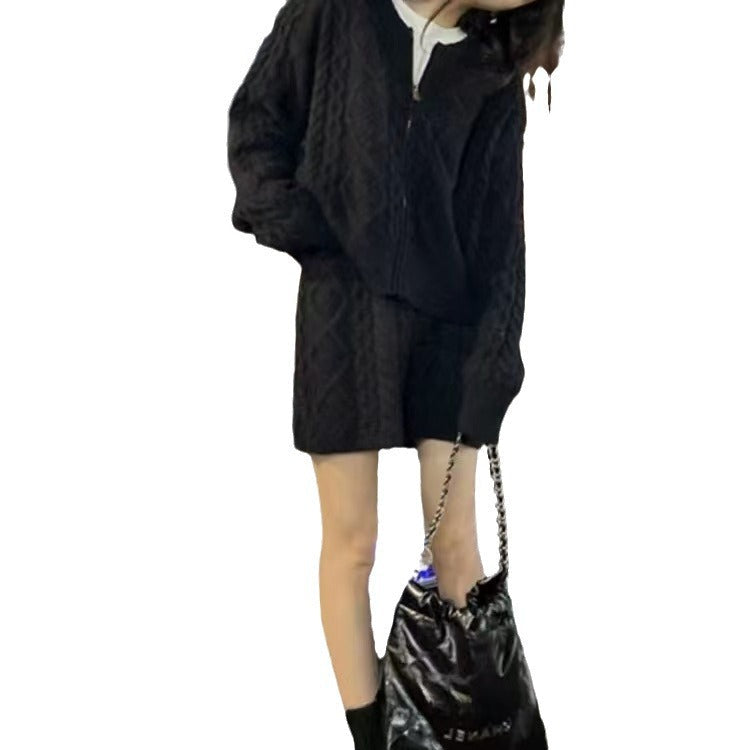 Women's Twist Retro Knitting Loose Zipper Two-piece Suits