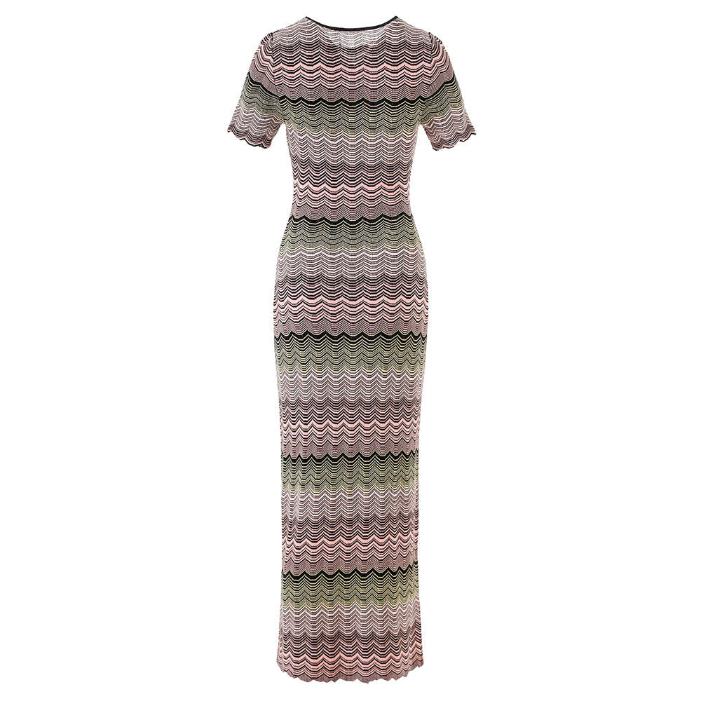 Gradient Color Stitching High Elastic Sleeve Knitted Dresses