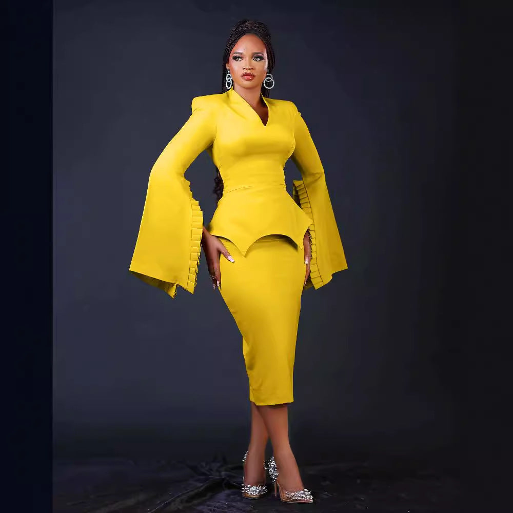 Women's Solid Color Folding Large Swing Sleeve Dresses