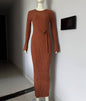 Women's Knitted Dress Casual Waist Tight Round Dresses