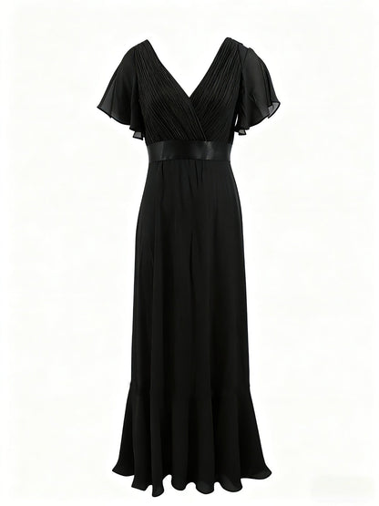 Women's Style Retro Bell Sleeve Waist Dress Chiffon Large For Dresses