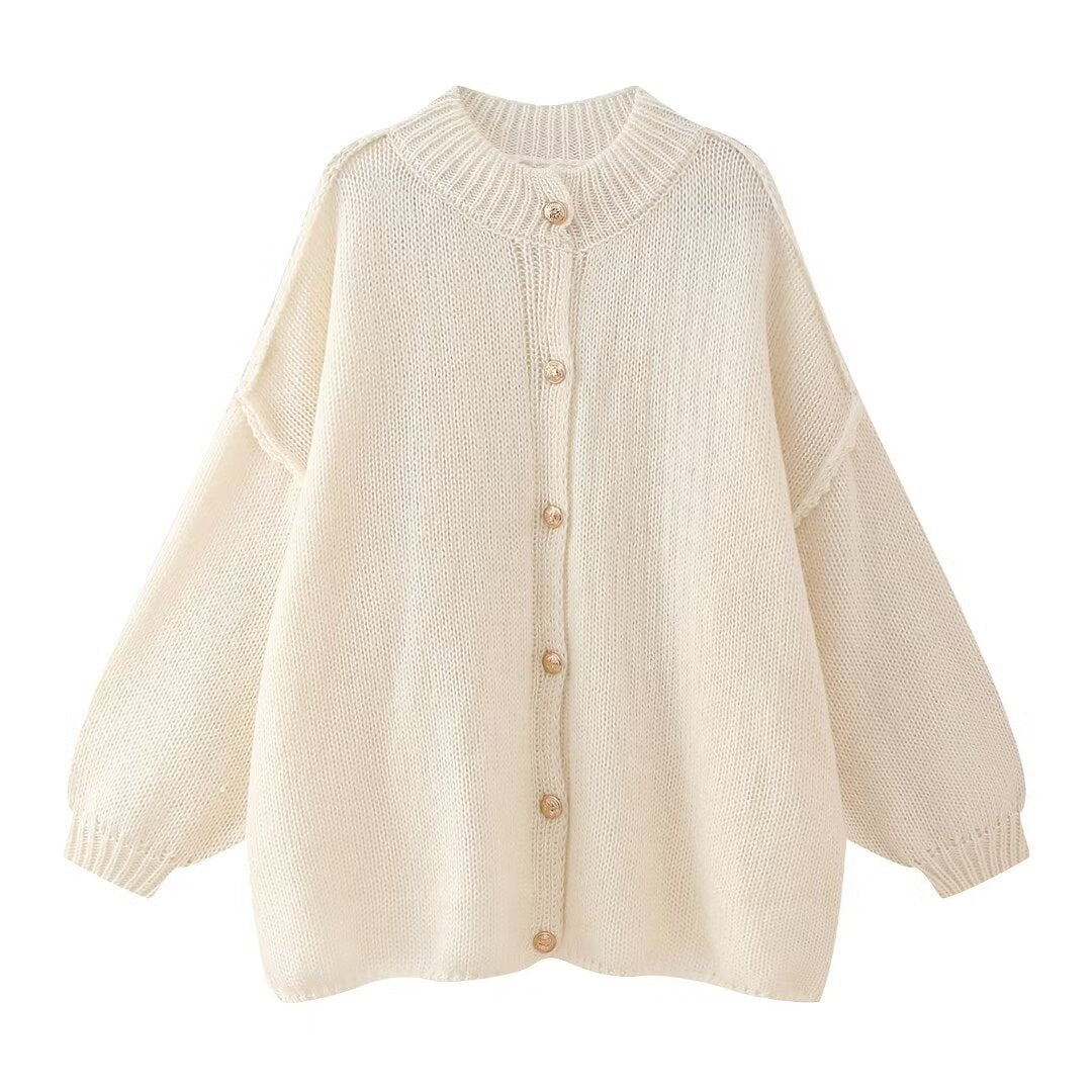 Spring Metal Button Decoration Loose Design Sweaters