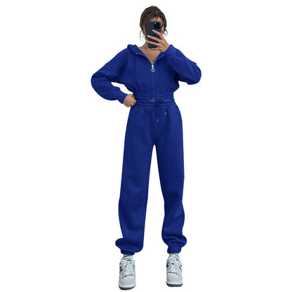 Women's Hooded Zipper Waist Fashion Casual Exercise Suits