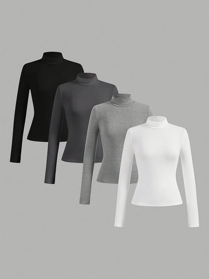 Women's Solid Color Casual Set Turtleneck Long Blouses
