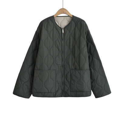 Women's Loose Cotton Quilted Fashion Zipper Thin Coats