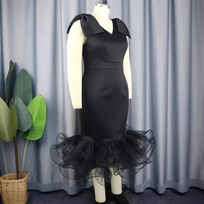 Sleeveless Bow Dress Designer Model Mesh Dresses
