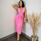 Women's Sexy Sleeveless Cut-out Ruffled Pure Color Dresses