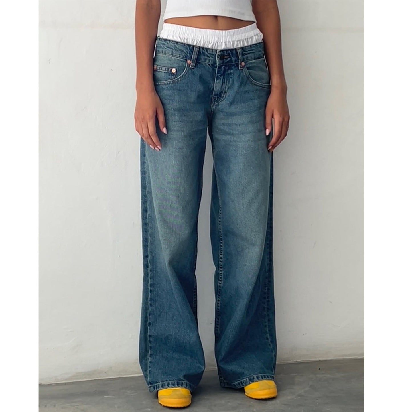 Women's Retro Low Waist Washed Straight Autumn Street Wide Leg Jeans