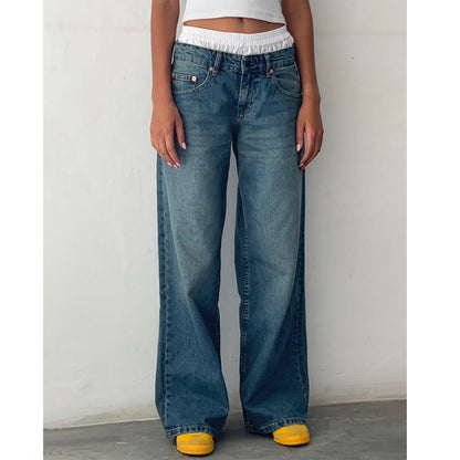 Women's Retro Low Waist Washed Straight Autumn Street Wide Leg Jeans