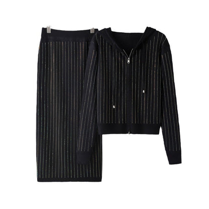 Women's Casual Hot Drilling Hooded Two-piece Dress Suits