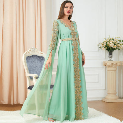 Women's Patchwork Super Long Sleeve Autumn Formal Dresses