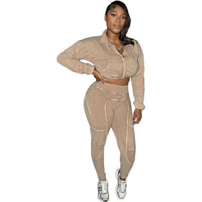 Women's Sports Washed Fried Flowers Distressed Stitching Suits