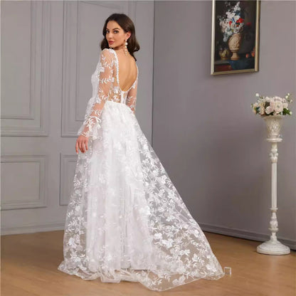 Women's Long Sleeve Swing Trailing Lace Dress Wedding Dresses