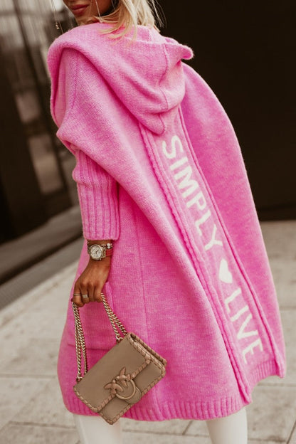 Long Lapel Hooded Letter Wool Loose Sweaters