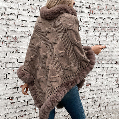Women's Rex Rabbit Fur Collar Thick Pullover Sweaters