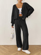 Women's Color Elegant Outfit Loose Wide Leg Drawstring Suits