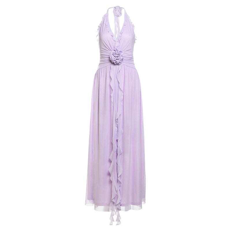 Women's Print Split Sleeveless Slimming Halter Deep Dresses