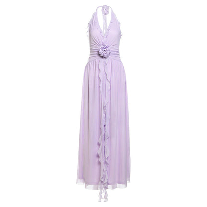 Women's Print Split Sleeveless Slimming Halter Deep Dresses