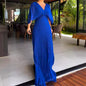 Women's Color Pleated Bat Sleeve High Waist Big Swing Long Dresses