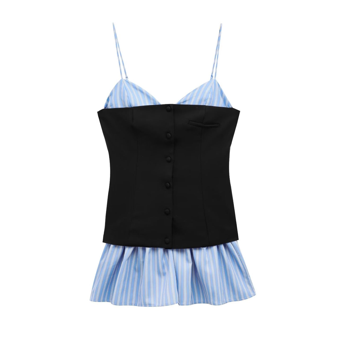 Women's Early Spring Poplin Stitching Pleated Dress Dresses