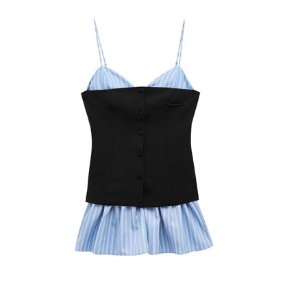 Women's Early Spring Poplin Stitching Pleated Dress Dresses