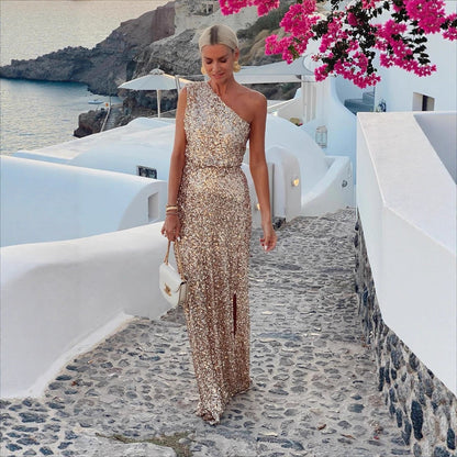 Summer Split Sequined Elegant Fashion Dress Dresses