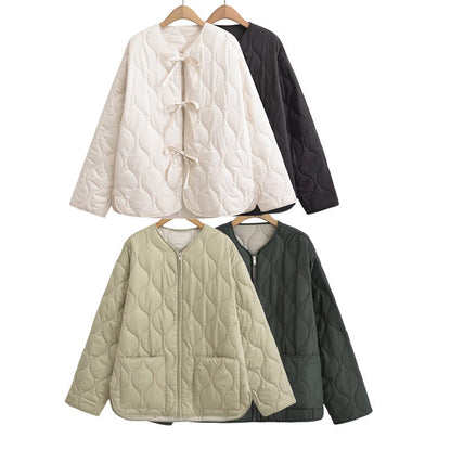 Women's Loose Cotton Quilted Fashion Zipper Thin Coats