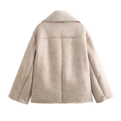 Women's Lapel Fur Suede Fleece-lined Warm For Coats