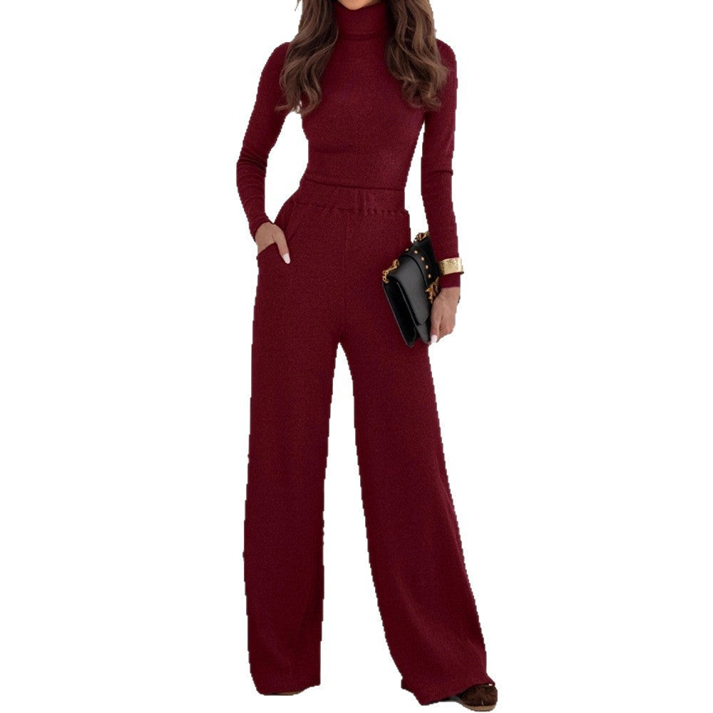 Turtleneck Pullover Wide Leg Trousers Two-piece Suits