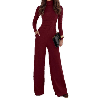 Turtleneck Pullover Wide Leg Trousers Two-piece Suits