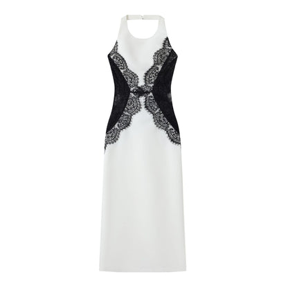 Women's Sexy Halter Patchwork Long Dress Backless Dresses