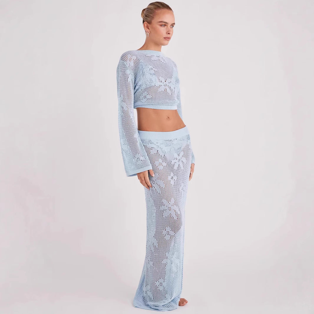 Out Long Sleeve Knitted Two-piece Beach Suits