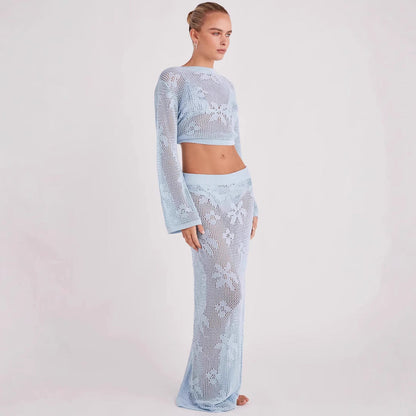 Out Long Sleeve Knitted Two-piece Beach Suits