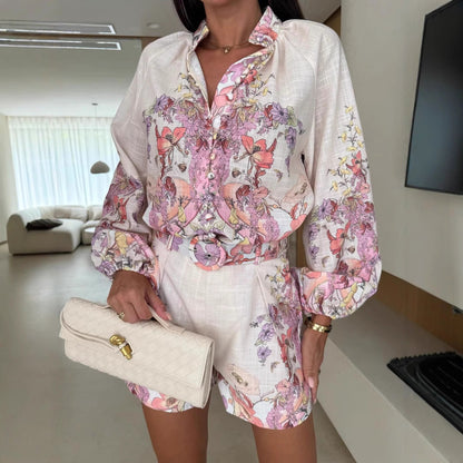 Waist Fashion Shirt Linen Leisure Elegant Suits