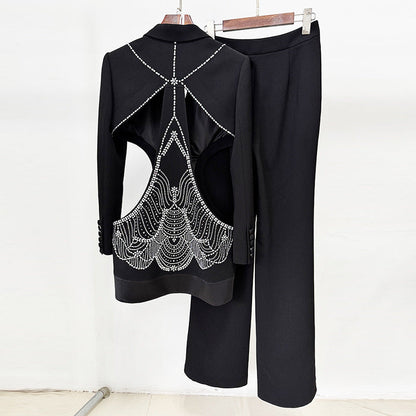 Summer Personality Hollow Out Rhinestone Trousers Suits
