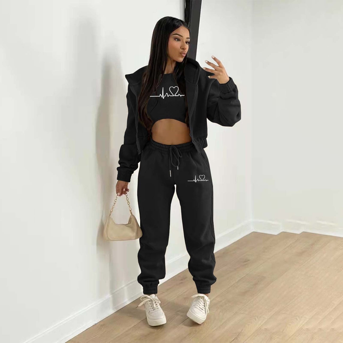 Women's Fashion Wear Brushed Hoody Hooded Leisure Suits