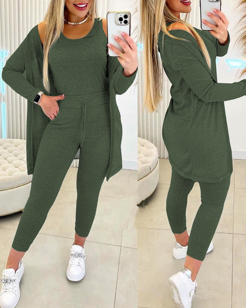 Women's Dressing Gown Round Neck Solid Color Suits