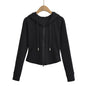Autumn Fashion Simple Style Double Zipper Hooded Drawstring Tops