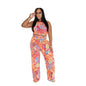 Women's Fashion Printing Turtleneck High Waist Trousers Suits
