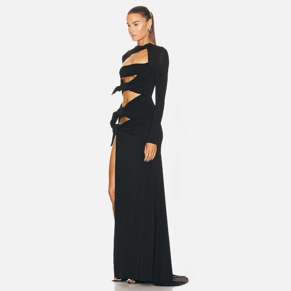 Women's Long-sleeved Dress Long Elegant Low-cut High Dresses