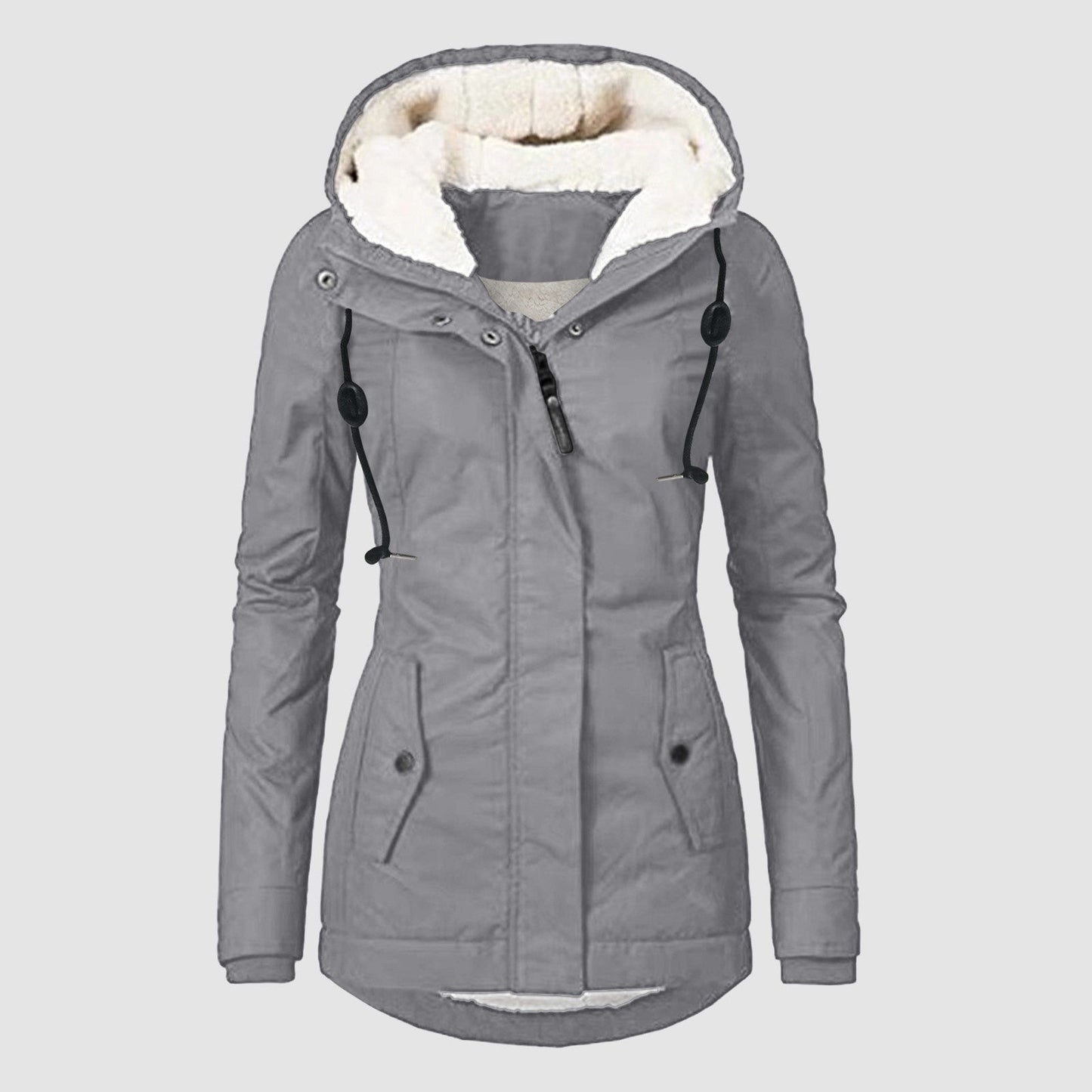 Women's Common Style Hooded Long-sleeved Zipper Pocket Coats
