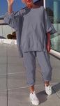 Women's Casual Solid Color Round Neck Long Suits