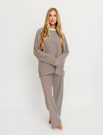 Women's Autumn Fashion Striped Casual Pajamas Set Suits