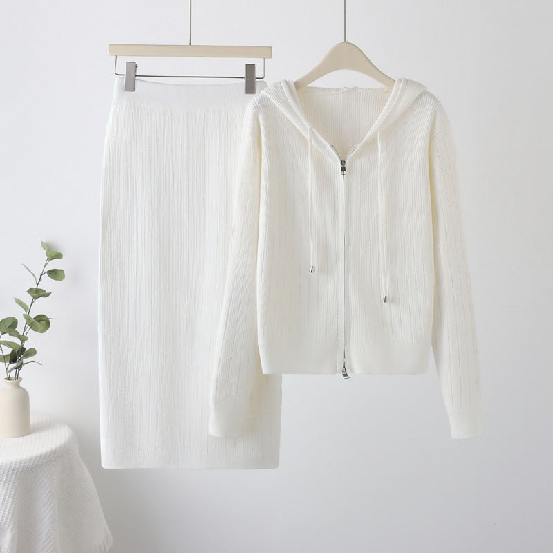 Women's Casual Hot Drilling Hooded Two-piece Dress Suits