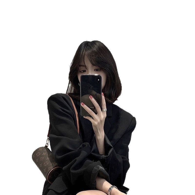 Women's Black Fashion Korean Style Loose Small Suits
