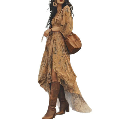 Women's Summer Fashion Temperament Printed Casual Long Dresses
