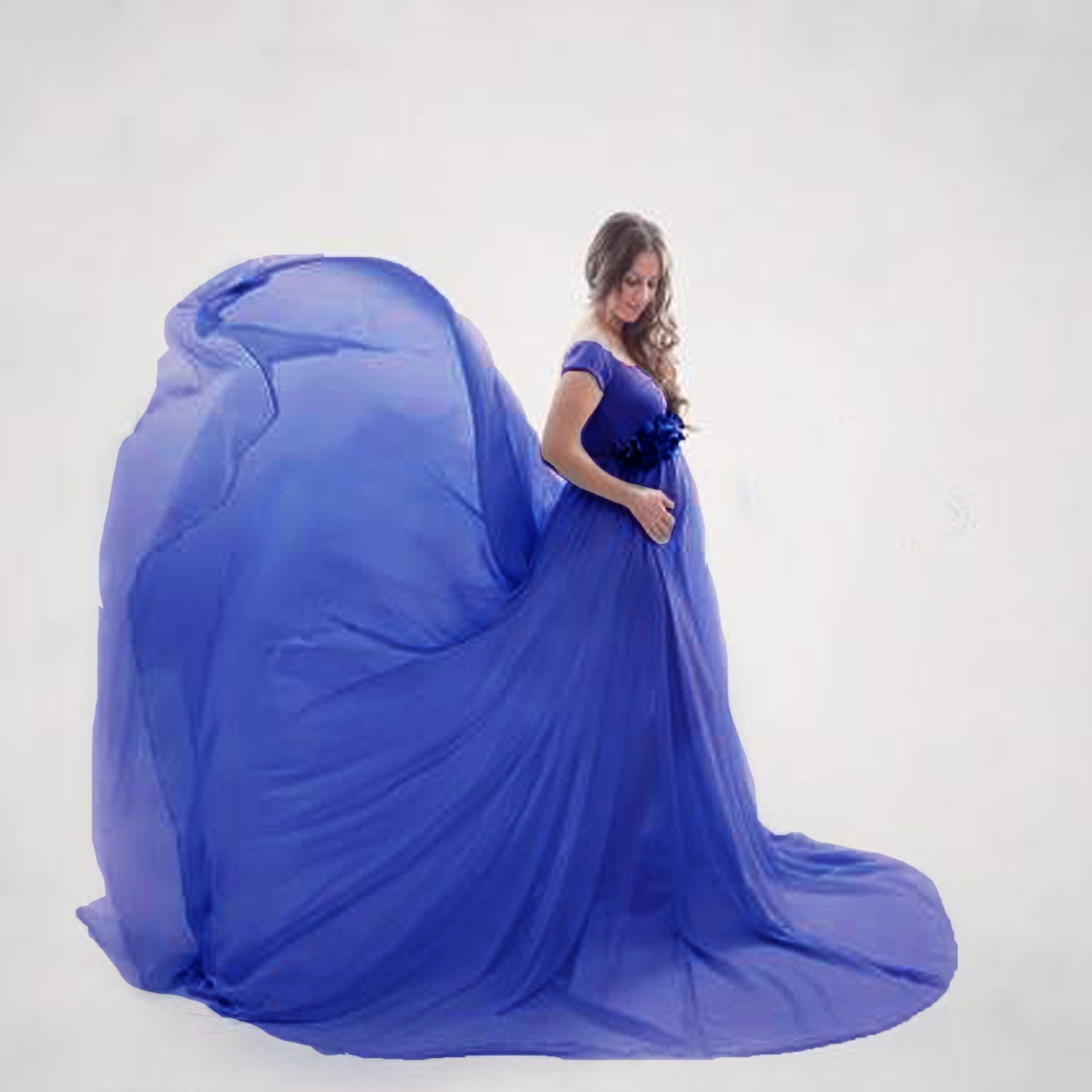 Women's Spinning Pregnant Floating Tail Sleeve Long Dresses